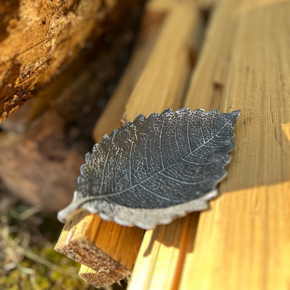 Silver Leaf Trinket Dish Botanical Catch-All Jewelry Tray Fall Spring Decor - Picture 4 of 14